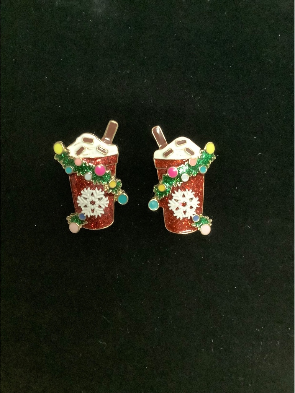 SugarFix Christmas Hot Cocoa Earrings Red Glitter Holiday Studs